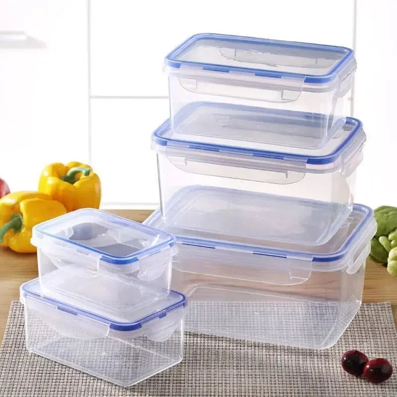 Caja de almacenamiento para refrigerador rectangular sellada con tapa, fiambrera crujiente de plástico calentada por microondas con tapa