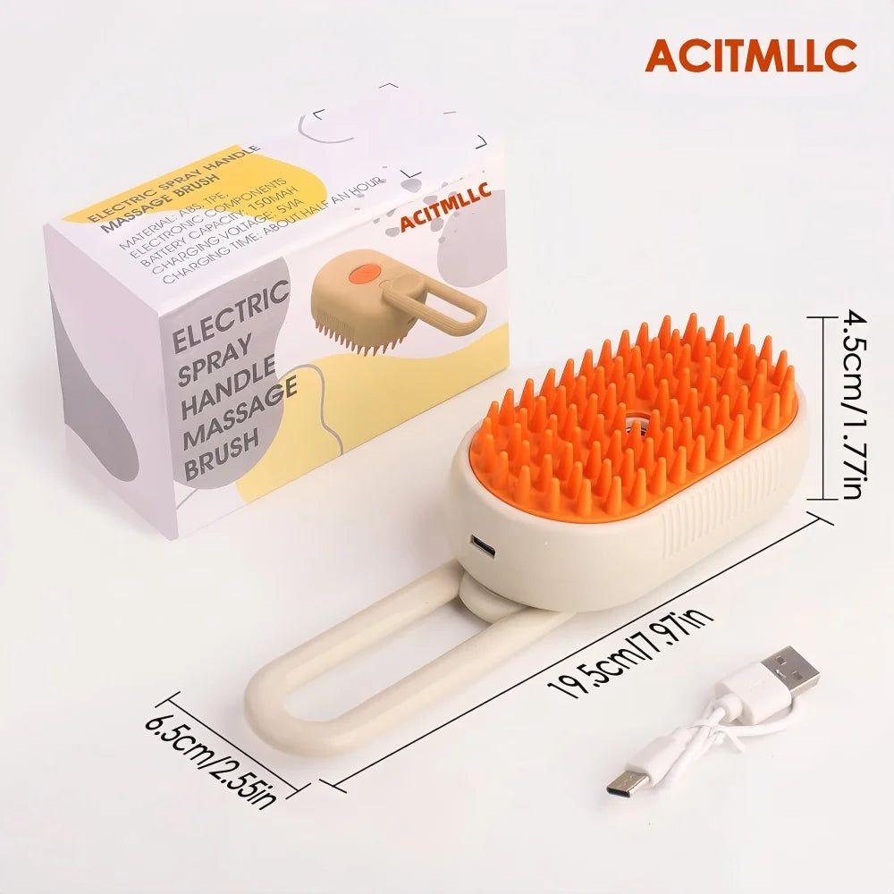 Cepillo de Vapor 3 en 1 para Gatos | Elimina Pelo Suelto, Masaje Relajante y Spray Vaporizador – Recargable USB