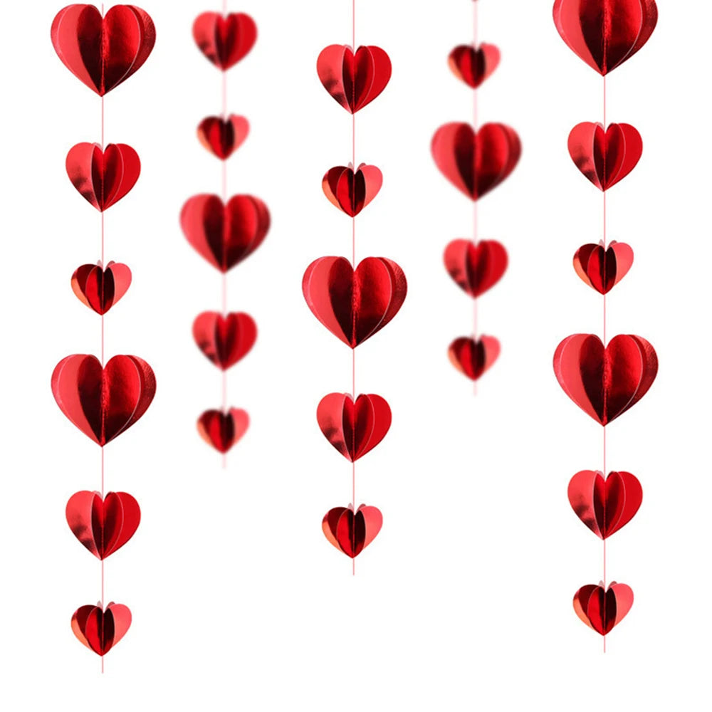 Guirnalda de corazón rojo 3D, decoración del Día de San Valentín, guirnalda colgante de corazón de amor de oro rojo, suministros para fiesta de cumpleaños, aniversario de boda