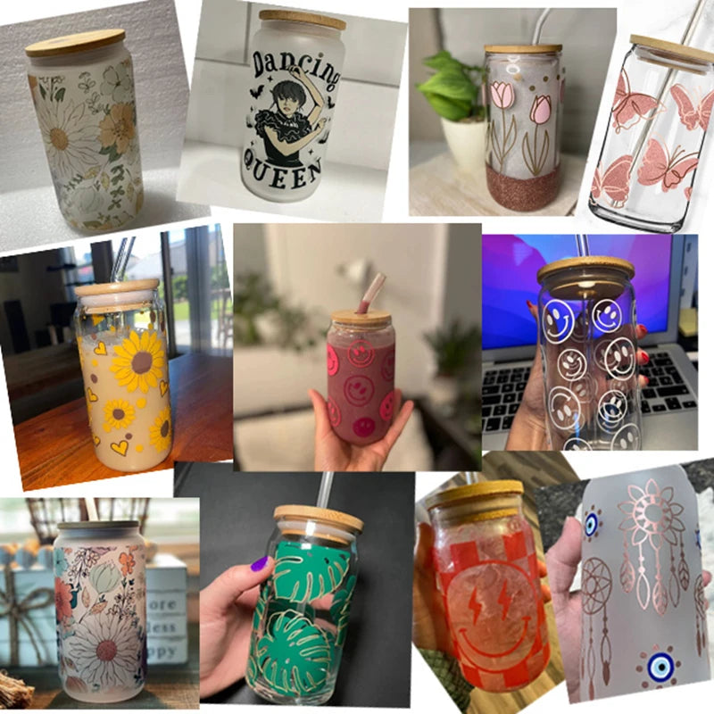 Diseño del Día de San Valentín UV DTF pegatina de transferencia 3D envuelve taza duradera impermeable amor para 16 OZ Libbey taza de vidrio calcomanías