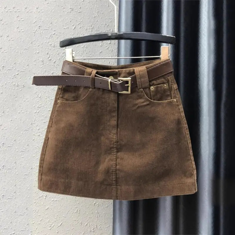 Falda corta de pana a la moda para mujer, estilo vintage, otoño-invierno, evita la exposición, corte en A, cintura alta, que ...