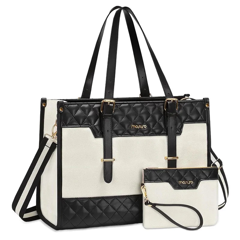 Bolso para Laptop 16" Mujer - Maletín Acolchado Elegante Beige Gran Capacidad