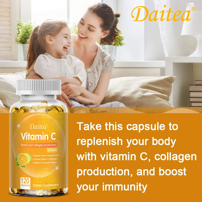 Vitamina C 2000 mg Daitea | Antioxidante Potente para Inmunidad, Piel, Cabello y Uñas