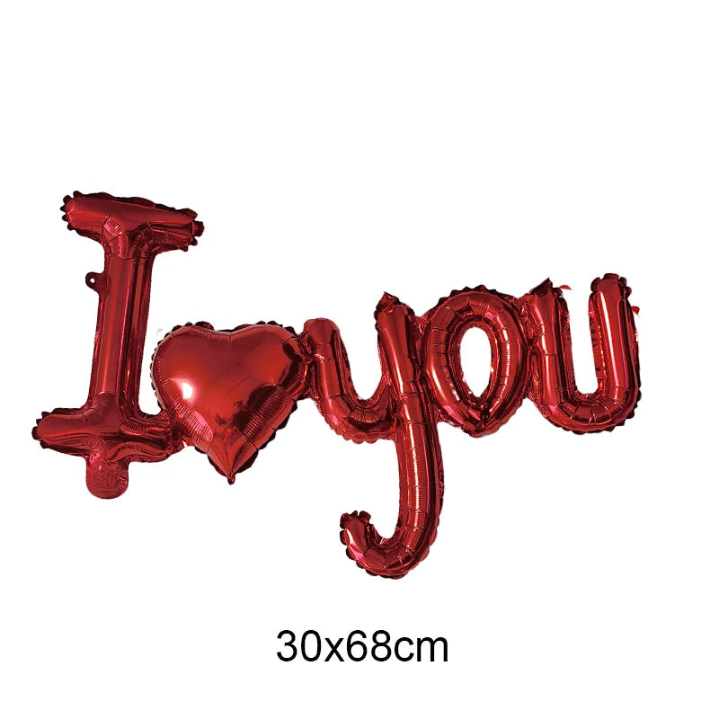 Día de San Valentín corazón rojo te amo labios rojos Rosa flor globos de aluminio decoración de boda aniversario despedida de soltera suministros para fiesta