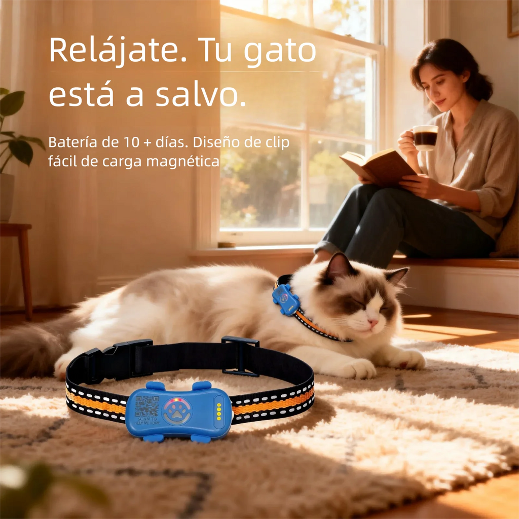 Collar GPS 4G para Perros y Gatos – Rastreador en Tiempo Real con SIM, Geocerca y +10 Días de Batería