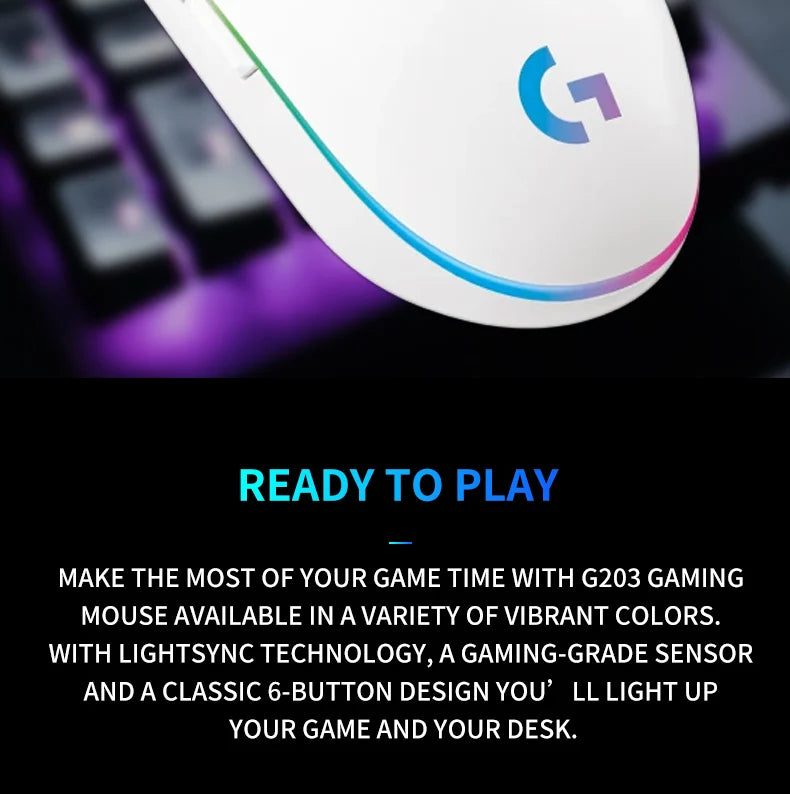 🖱️ Mouse Gamer con Cable Logitech G203 Precisión Profesional, 6 Botones Programables y Diseño Ergonómico