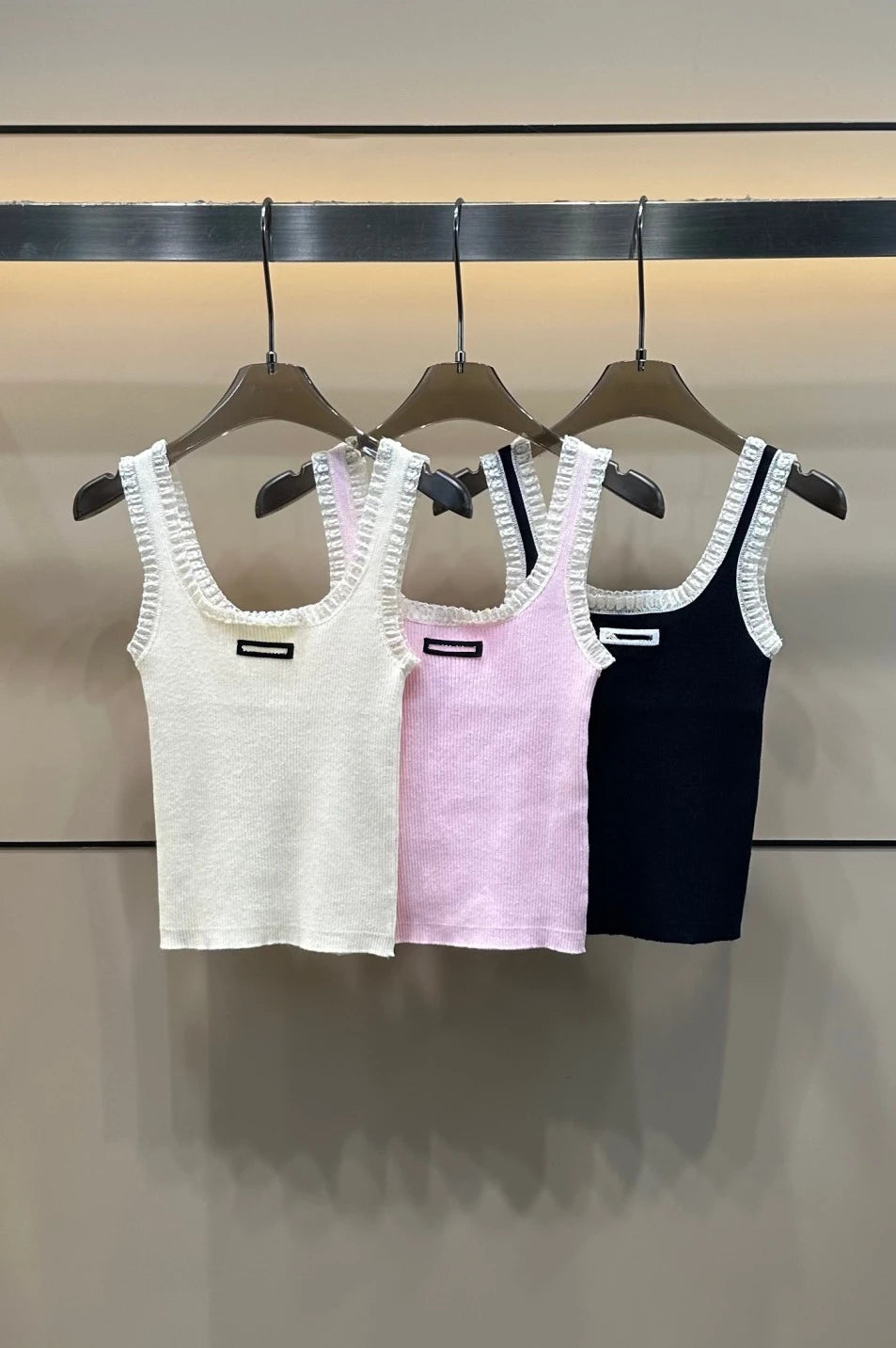 Ceco de Punto con Encaje de Diseño Coreano de Moda, Estilo Informal para Mujer, Color Sólido