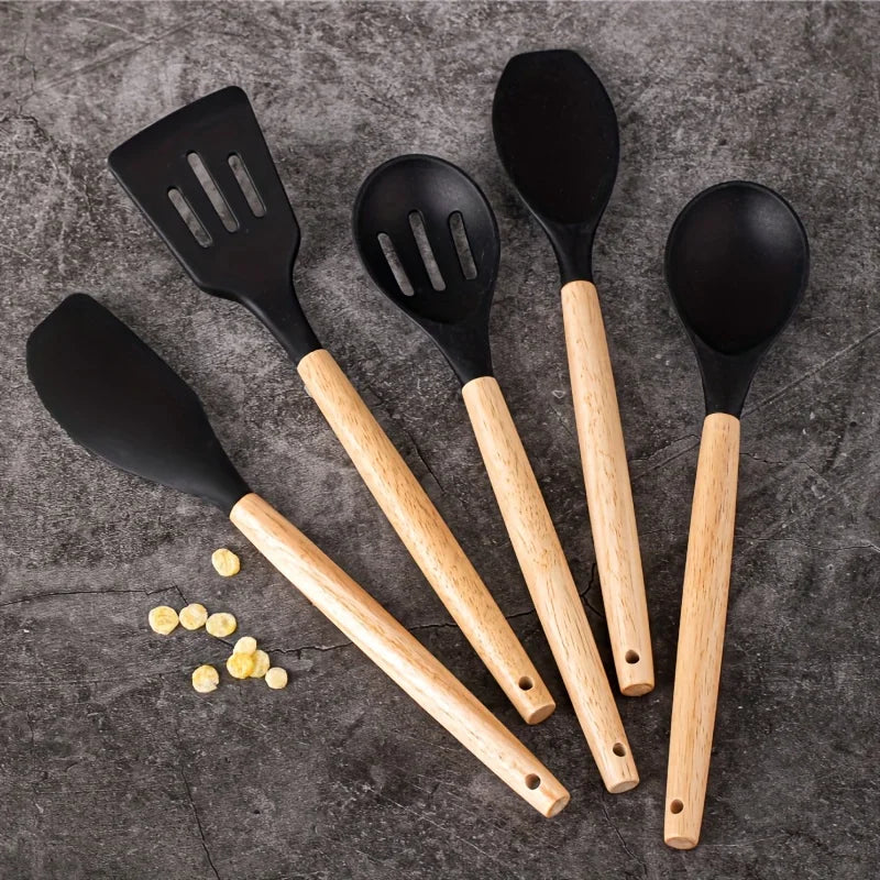 Juego de utensilios de silicona, 14 piezas, con soporte de plástico