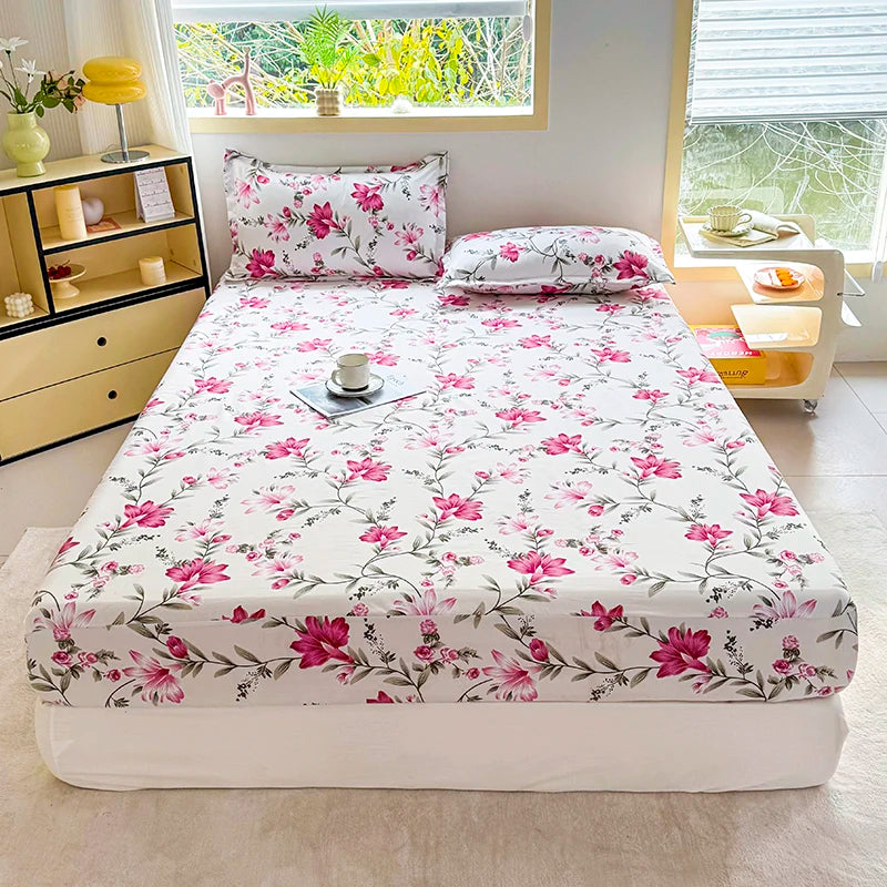 Sábana de estilo Floral con funda de almohada, funda de cama suave, sábana bajera individual/doble/Queen/King/SKing, ropa de cama sabana