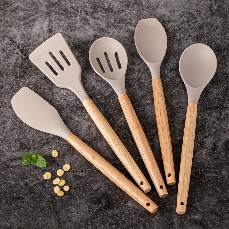Juego de utensilios de silicona, 14 piezas, con soporte de plástico
