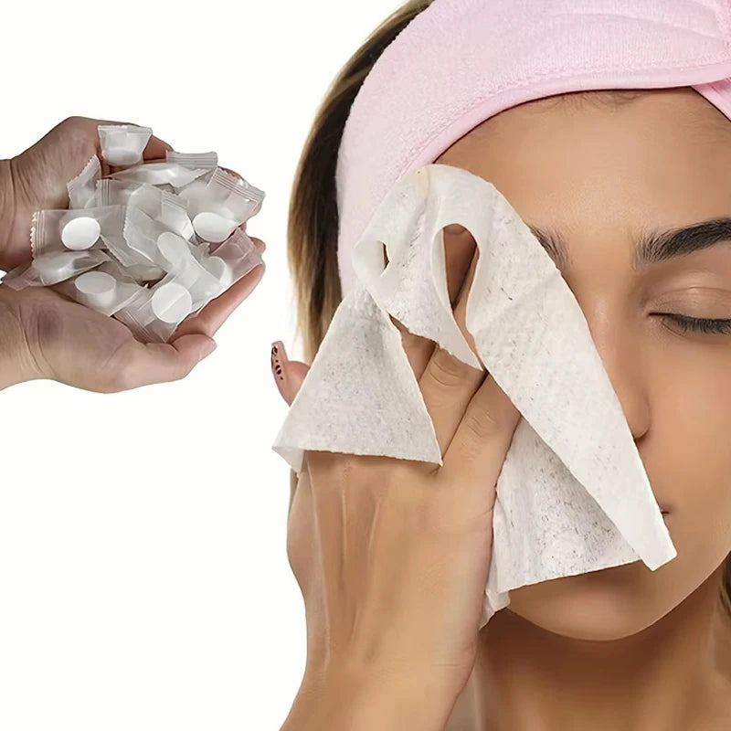 Toallitas Comprimidas Desechables para Limpieza Facial - 50 Piezas Portátiles