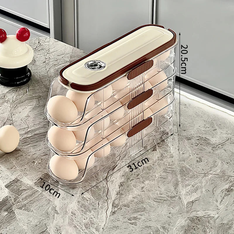 Caja de almacenamiento de huevos para refrigerador doméstico, soporte para huevos rodante automático, organizador de rodillos para huevos, estante para huevos para encimera de cocina, 1 Uds.
