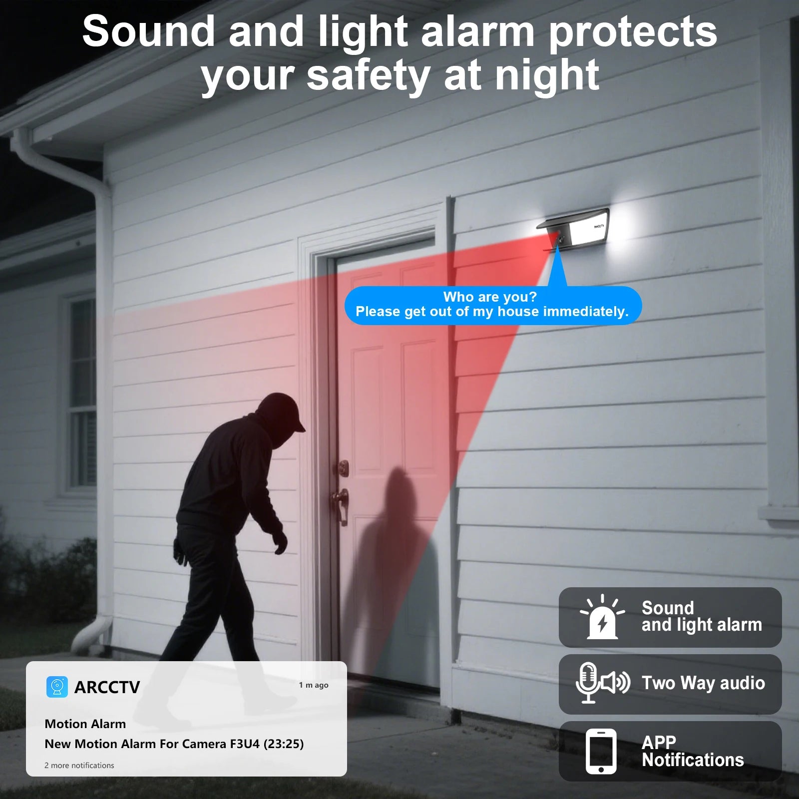 Cámara Solar de Seguridad ARCCTV 2K WiFi - Exterior con Reflector, Detección Humana y Audio Bidireccional