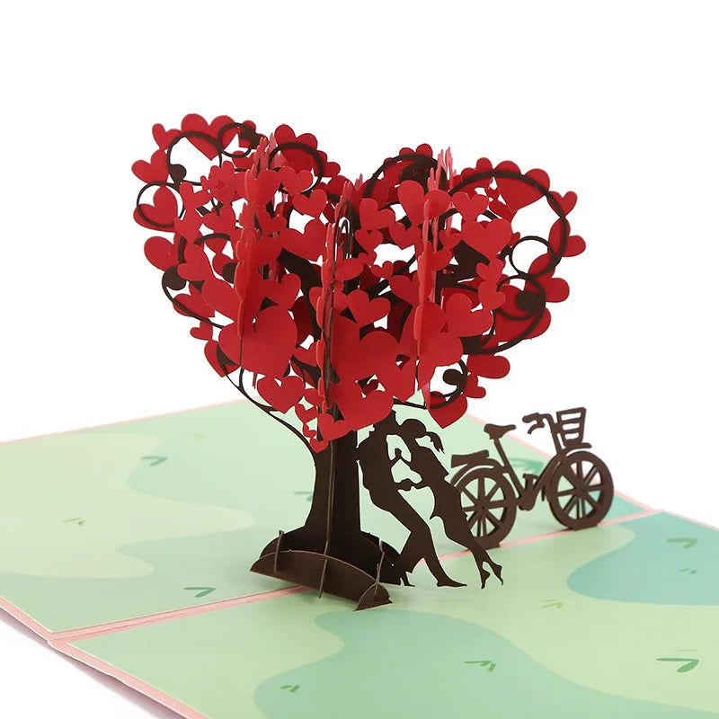 Tarjetas del Día de San Valentín Tarjeta de felicitación de amor 3D Amor Árbol Corazones Pareja para esposa Marido Su él Pareja Popup Tarjeta de boda 1 unids