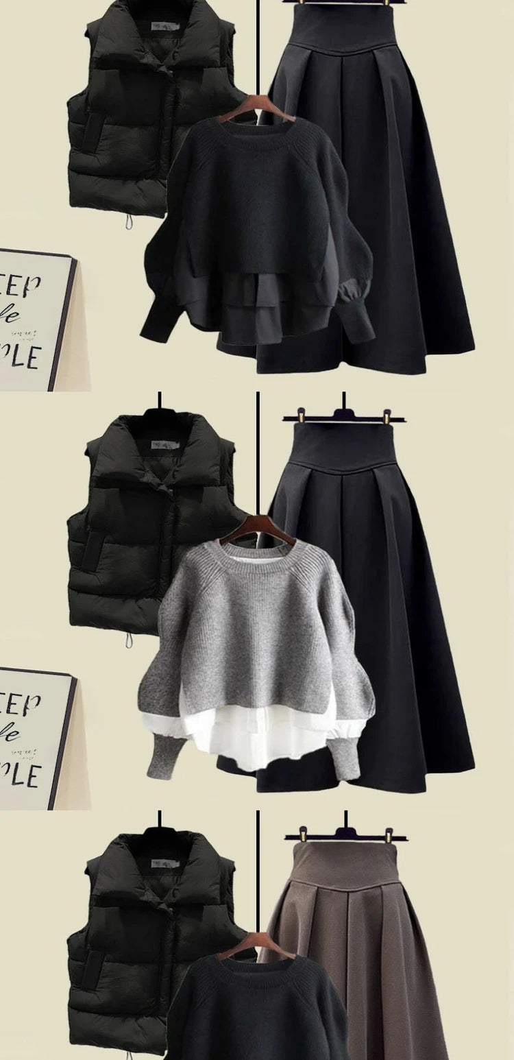 Conjunto de Moda Otoñal para Mujer: Diseño Exclusivo y Moderno, Ceco con Efecto de Dos Piezas y Falda ter, Conjunto de ...