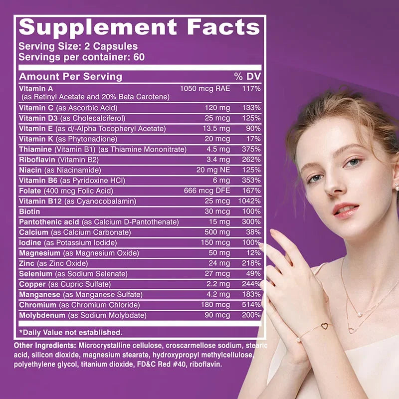 Multivitamina Completa 50+ para Mujer Xemenry | Apoyo para Huesos, Vista, Memoria, Piel y Metabolism