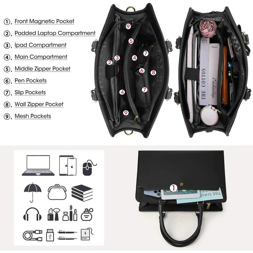 Bolso para Laptop 15.6" Cuero PU - Maletín Impermeable Profesional Unisex