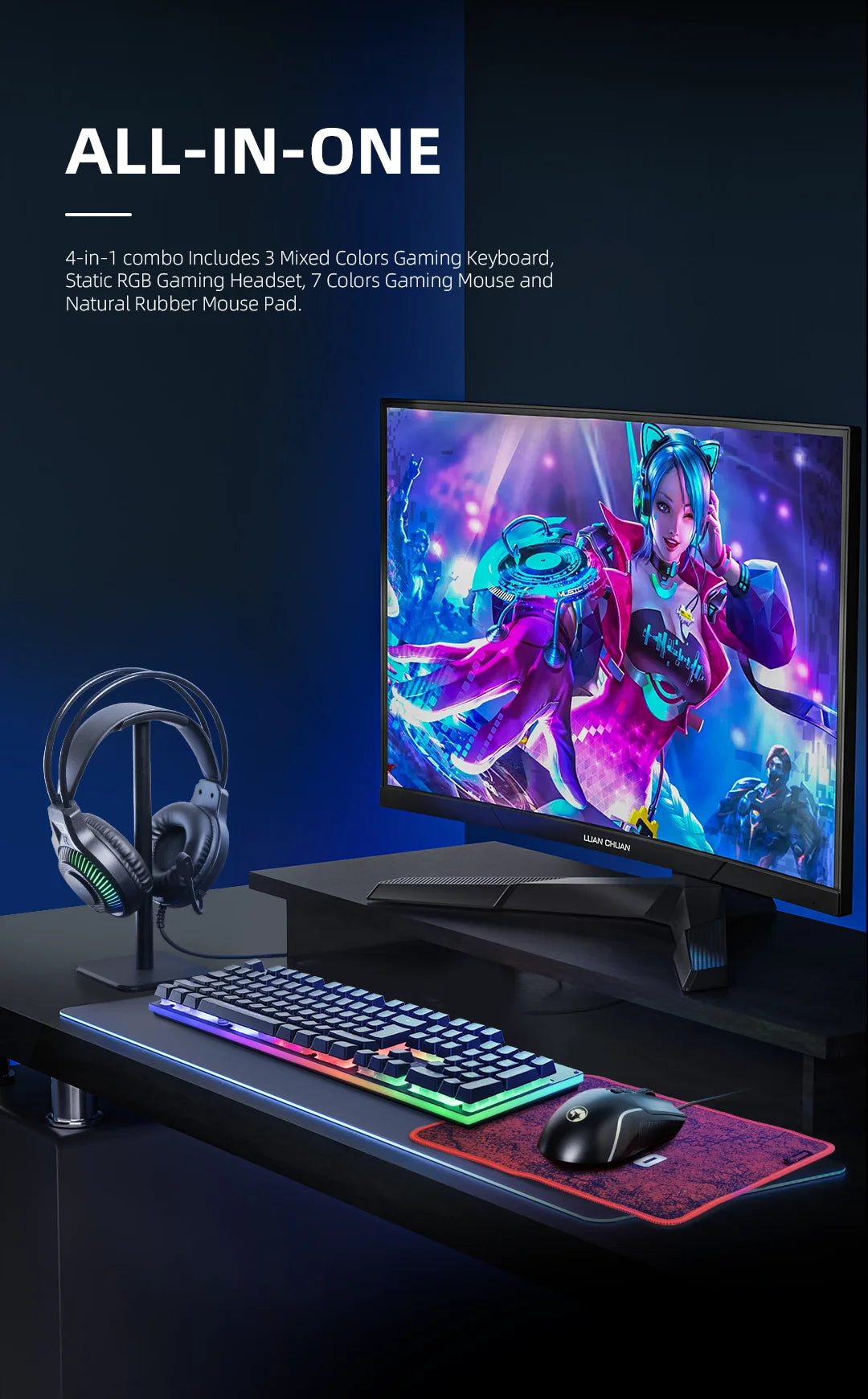 🎮 Kit Gamer MARVO 4 en 1 RGB Teclado + Mouse + Audífonos + Mousepad | Rendimiento Total para Gaming
