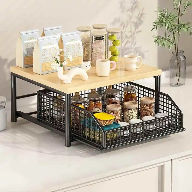 Organizador de Cocina Multi-Nivel de Madera | Maximiza Espacio en Gabinetes y Encimeras – Estilo Vintage Elegante
