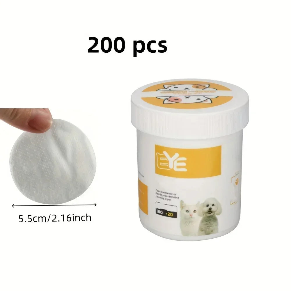 Toallitas de Limpieza para Ojos de Mascotas - Quitamanchas Suaves para Perros y Gatos (200 pcs)