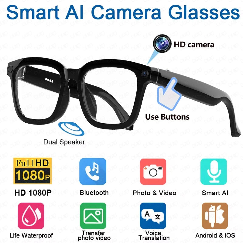 Gafas inteligentes AI, traducción AI, cámara HD de 8MP, imagen de disparo 4K, grabación de conversación, escucha de música, novedad de 2026