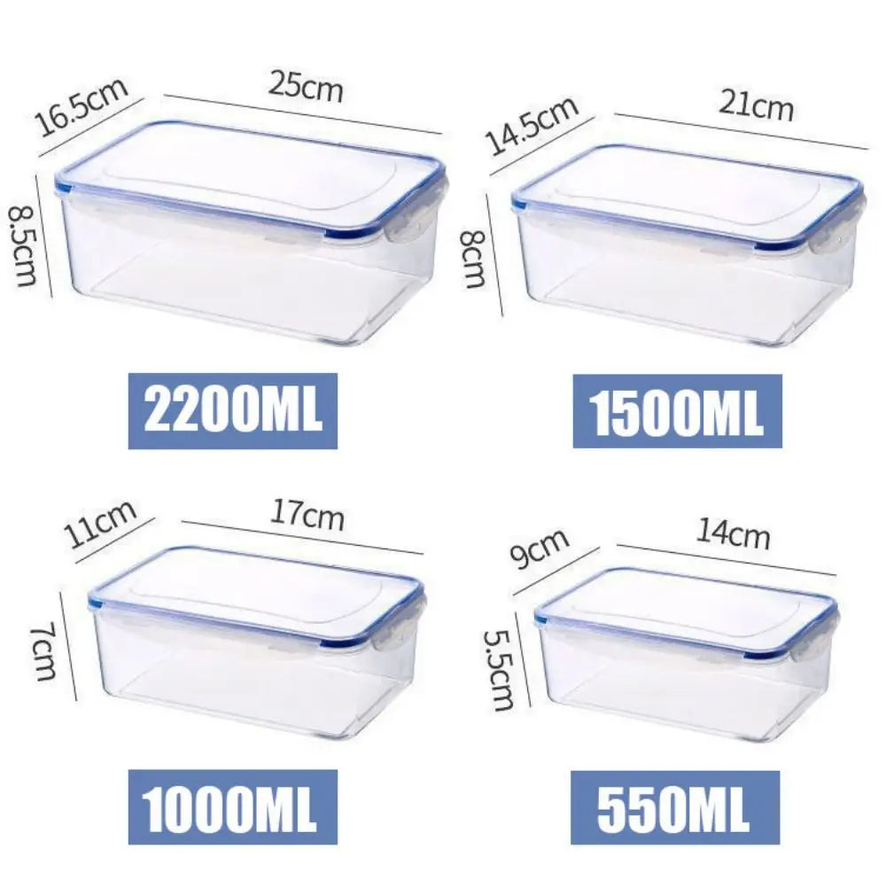 Caja de almacenamiento de plástico segura para refrigerador con tapa, recipientes y tarros de alimentos rectangulares sellados, apilables, trasparent, 1/4 Uds.