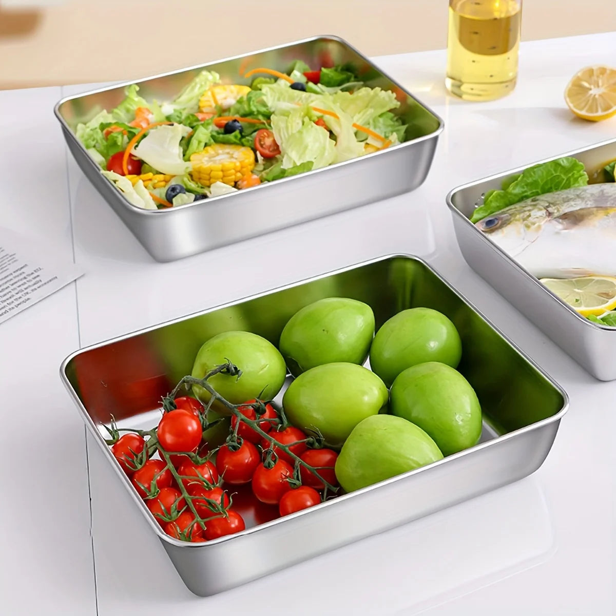 Juego de contenedores de almacenamiento de alimentos de acero inoxidable de 3 piezas, organizadores de cocina herméticos sin BPA para frigorífico/despensa/productos secos