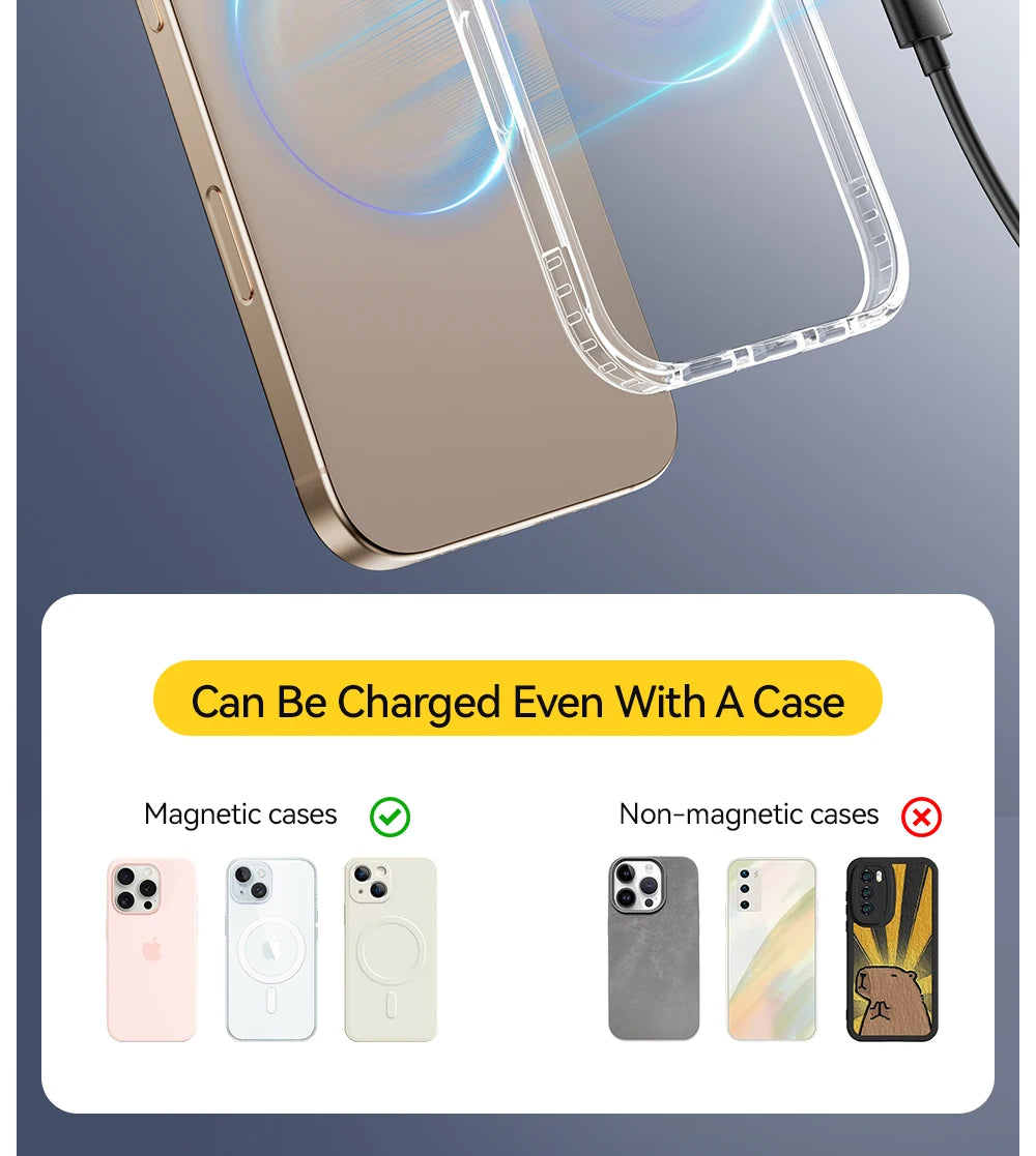 Cargador inalámbrico magnético Essager con soporte 15W carga rápida para iPhone17 16 15 14Pro Max Airpods Mini cargador de teléfono inalámbrico