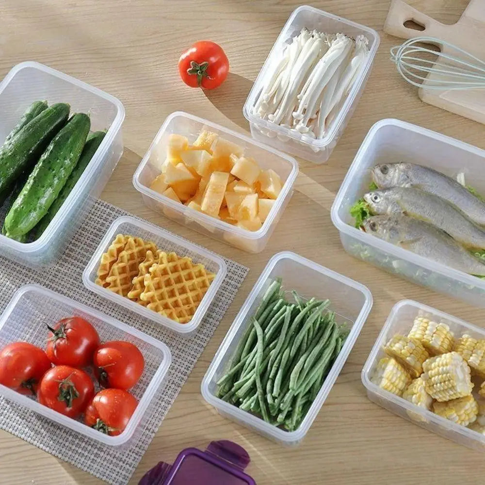 Caja de almacenamiento de plástico segura para refrigerador con tapa, recipientes y tarros de alimentos rectangulares sellados, apilables, trasparent, 1/4 Uds.