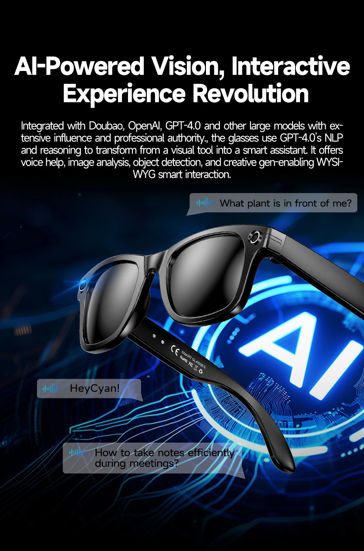 Gafas Inteligentes AI con Cámara 800W - Lentes Fotocromáticos, Traducción y Llamadas Bluetooth