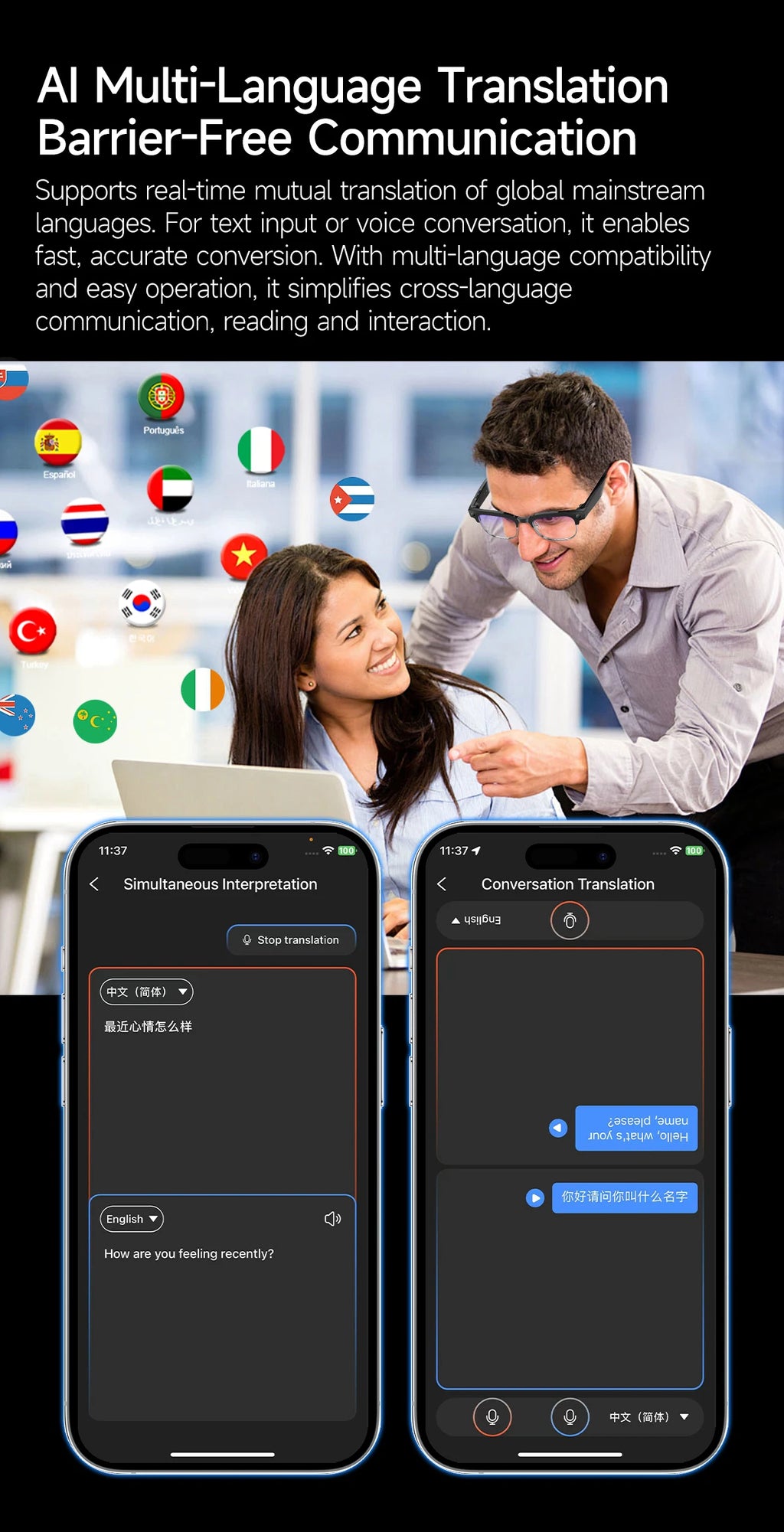 Gafas Inteligentes AI con Cámara 8MP - Grabación Video, Traducción y Bluetooth IP66