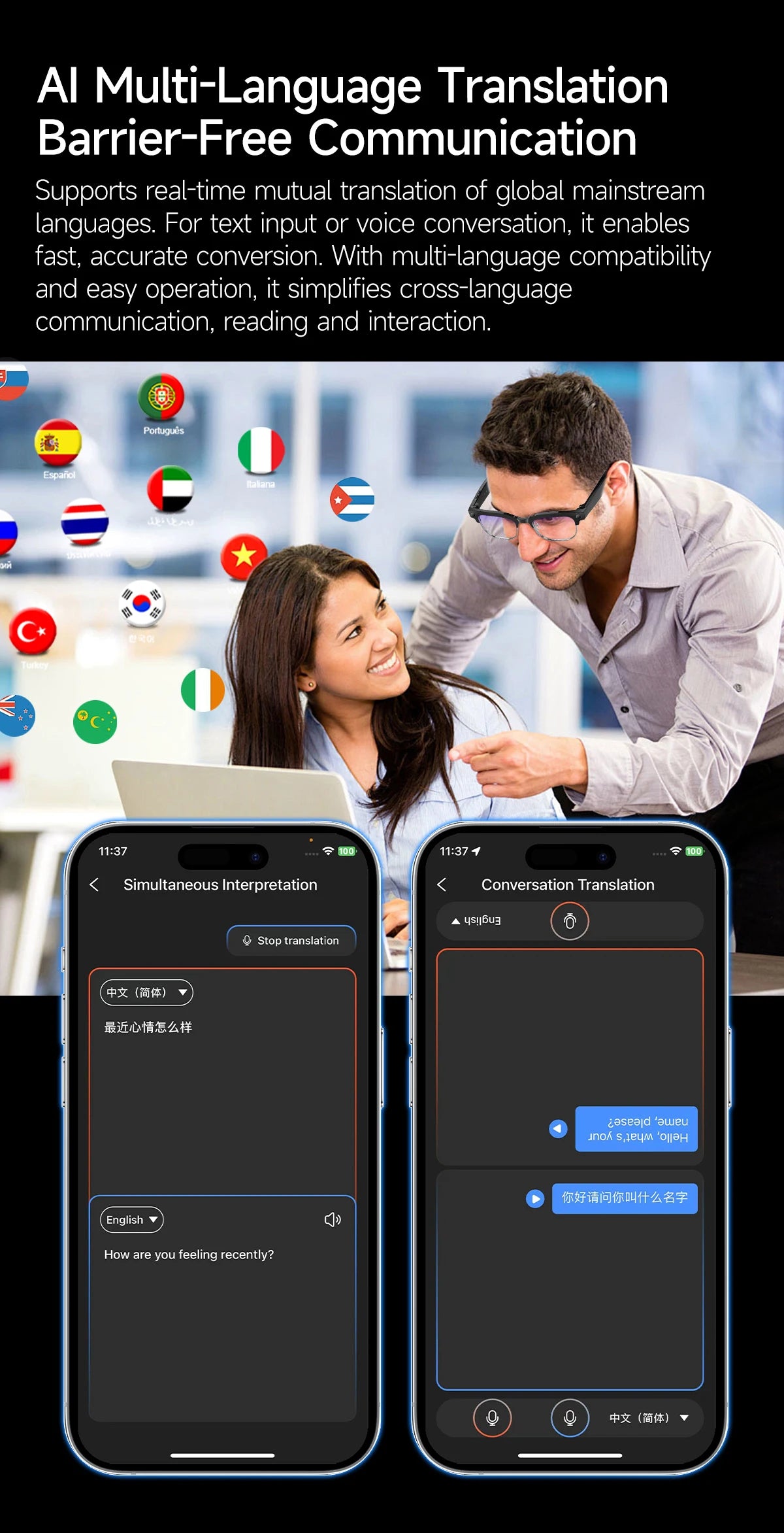 Gafas Inteligentes AI con Cámara 8MP - Grabación Video, Traducción y Bluetooth IP66
