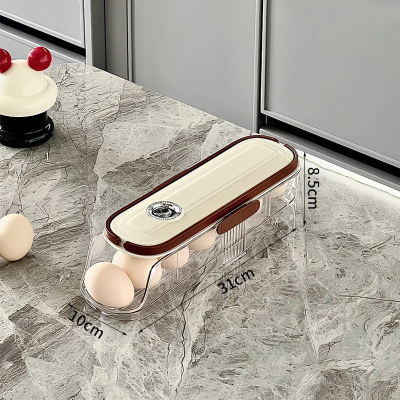 Caja de almacenamiento de huevos para refrigerador doméstico, soporte para huevos rodante automático, organizador de rodillos para huevos, estante para huevos para encimera de cocina, 1 Uds.