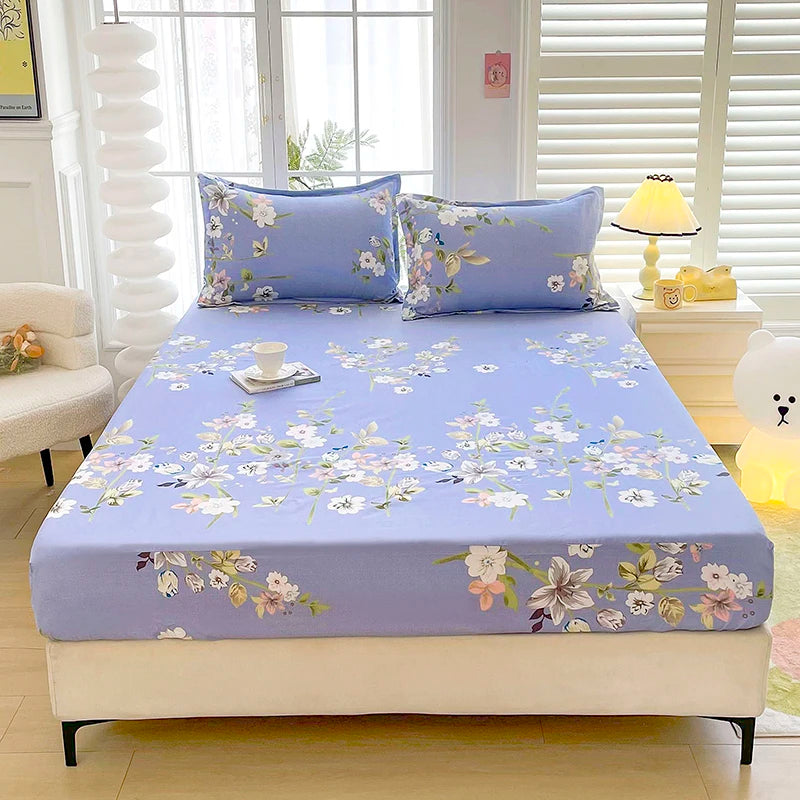 Sábana de estilo Floral con funda de almohada, funda de cama suave, sábana bajera individual/doble/Queen/King/SKing, ropa de cama sabana
