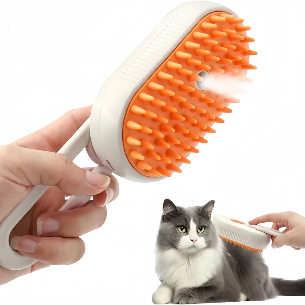 Cepillo de Vapor 3 en 1 para Gatos | Elimina Pelo Suelto, Masaje Relajante y Spray Vaporizador – Recargable USB