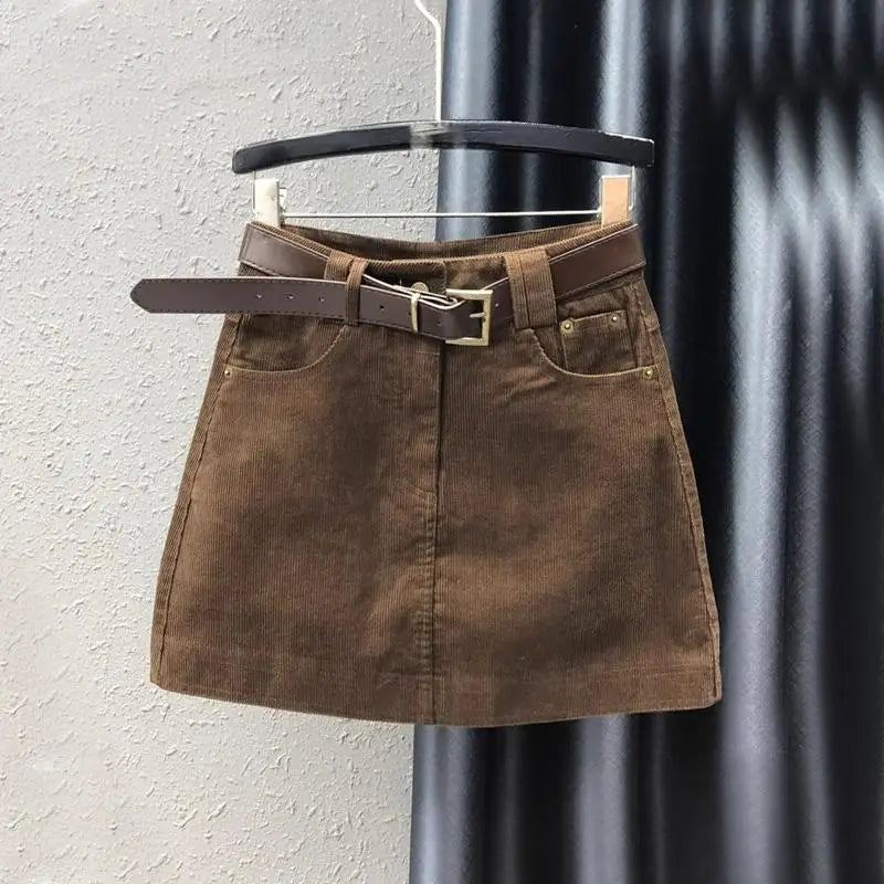 Falda corta de pana a la moda para mujer, estilo vintage, otoño-invierno, evita la exposición, corte en A, cintura alta, que ...