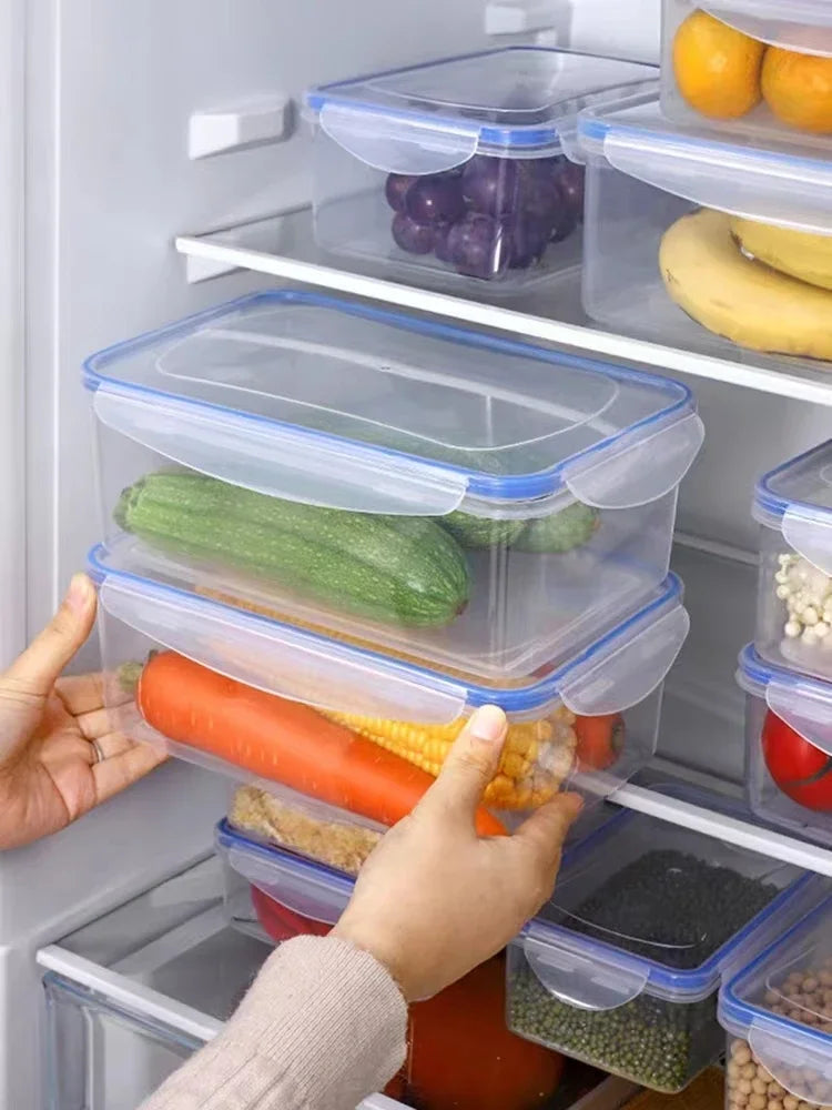 Caja de almacenamiento para refrigerador rectangular sellada con tapa, fiambrera crujiente de plástico calentada por microondas con tapa