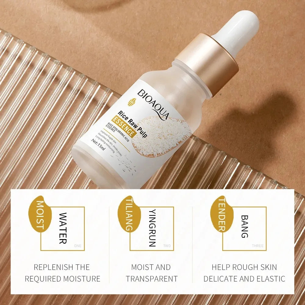 Sérum Facial de Arroz con Ácido Hialurónico - Hidratante Antiarrugas y Reductor de Poros