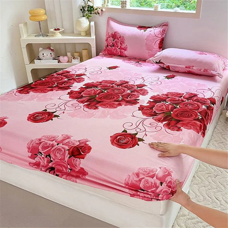 Sábana de estilo Floral con funda de almohada, funda de cama suave, sábana bajera individual/doble/Queen/King/SKing, ropa de cama sabana
