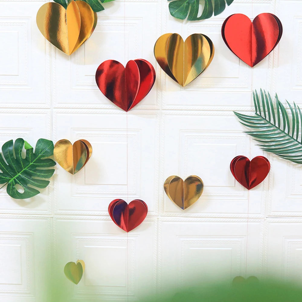 Guirnalda de corazón rojo 3D, decoración del Día de San Valentín, guirnalda colgante de corazón de amor de oro rojo, suministros para fiesta de cumpleaños, aniversario de boda