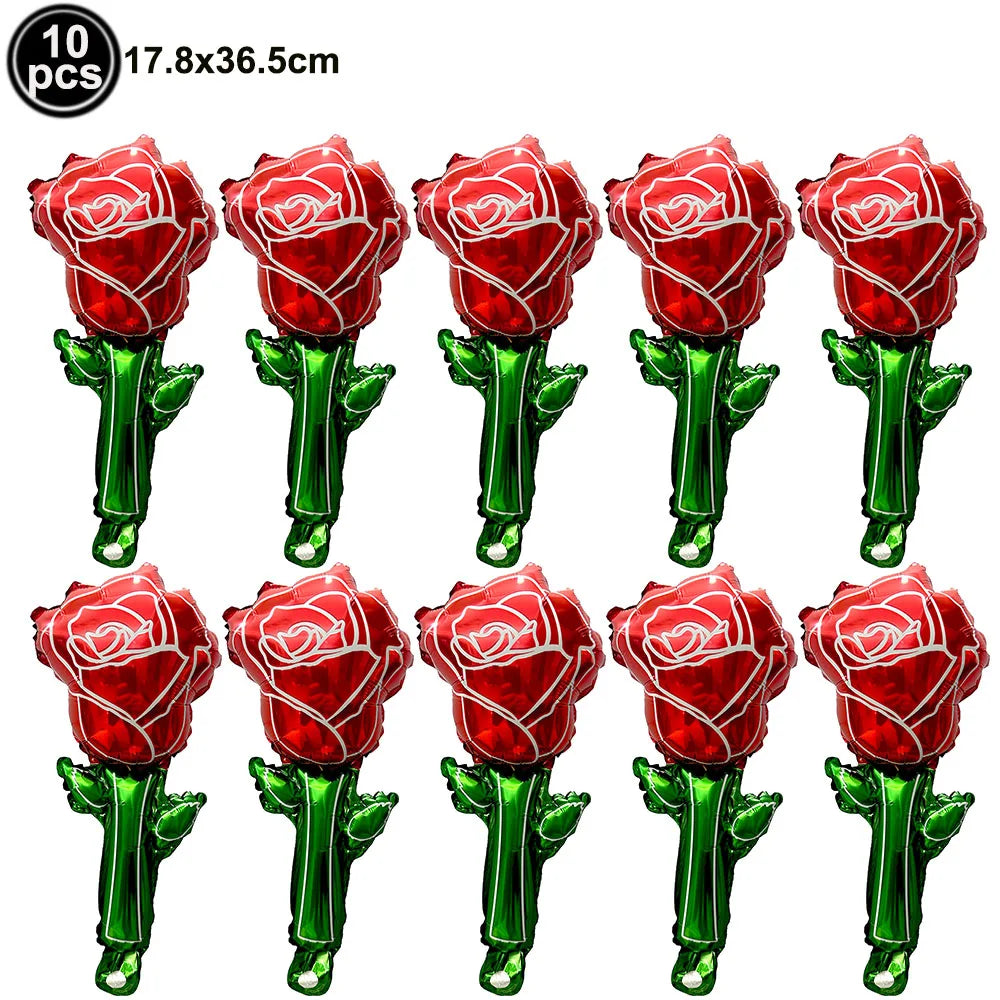Día de San Valentín corazón rojo te amo labios rojos Rosa flor globos de aluminio decoración de boda aniversario despedida de soltera suministros para fiesta