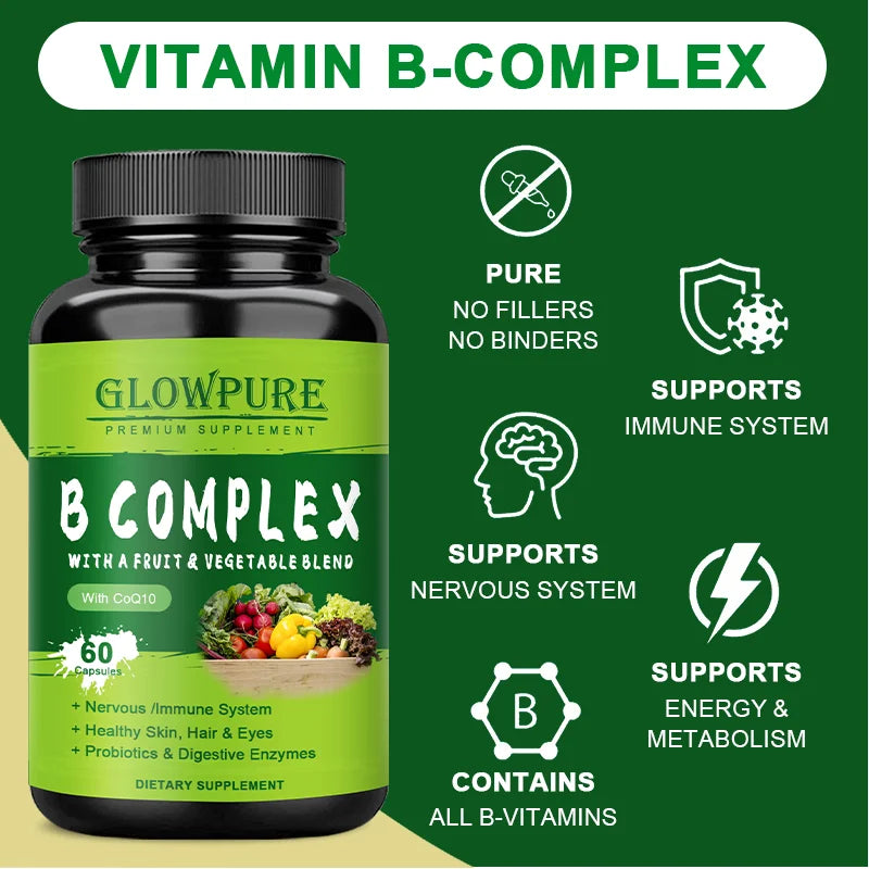 Complejo de Vitaminas B para Energía y Sistema Nervioso | Apoyo a Inmunidad, Corazón, Cabello, Piel y Uñas
