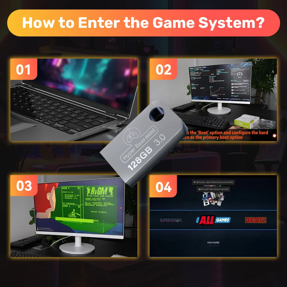 Stick Gamer Retro Hyper Base MINI 128GB | +43,000 Juegos Clásicos, Plug & Play para PC y Steam Deck