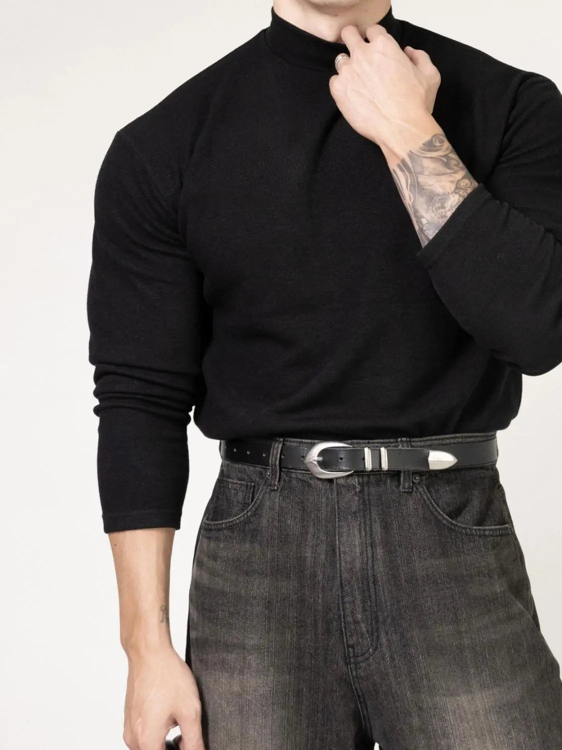 Camiseta deportiva para hombre, traje de entrenamiento de primavera y otoño, cuello alto roscado, corte ajustado, deportes, secado rápido, transpirable, mangas largas