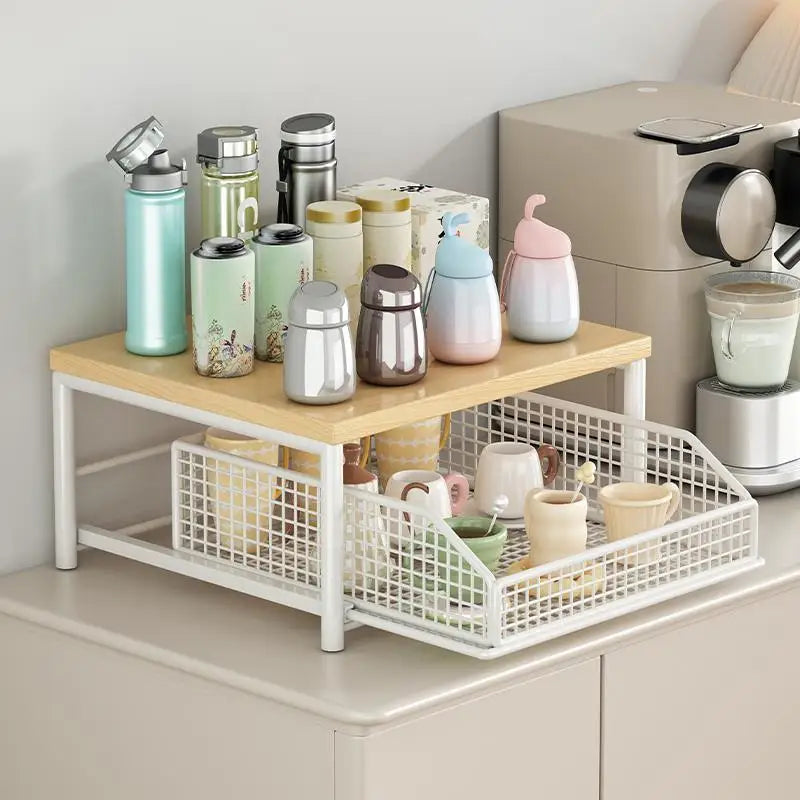 Organizador de Cocina Multi-Nivel de Madera | Maximiza Espacio en Gabinetes y Encimeras – Estilo Vintage Elegante