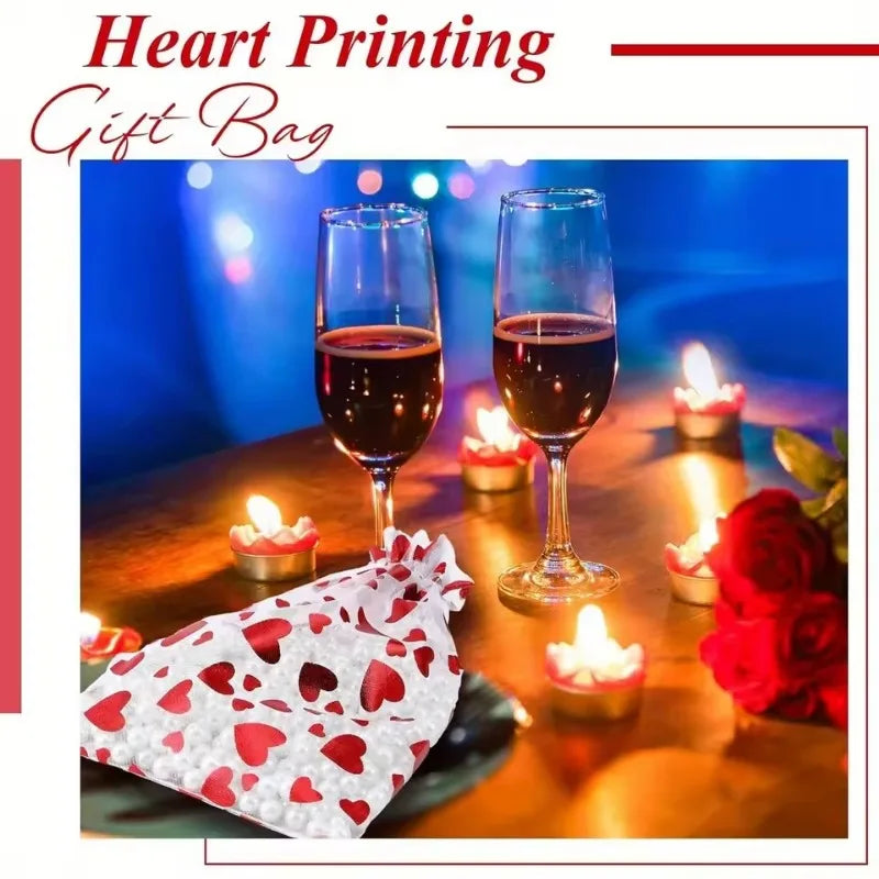 Bolsas de Organza para el Día de San Valentín, Bolsa de Organza con Cordón de Corazón, Bolsa de Regalo para Dulces, Joyas, Boda, Fiesta, Embalaje de Regalos
