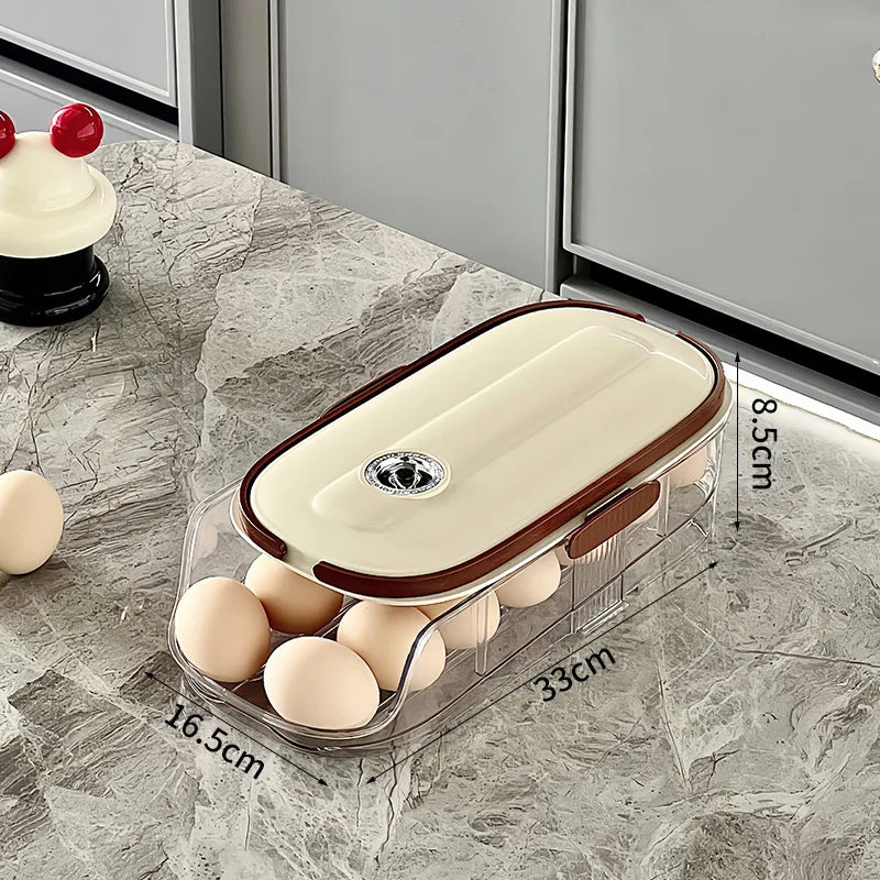 Caja de almacenamiento de huevos para refrigerador doméstico, soporte para huevos rodante automático, organizador de rodillos para huevos, estante para huevos para encimera de cocina, 1 Uds.