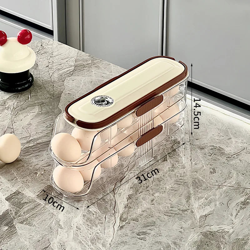 Caja de almacenamiento de huevos para refrigerador doméstico, soporte para huevos rodante automático, organizador de rodillos para huevos, estante para huevos para encimera de cocina, 1 Uds.