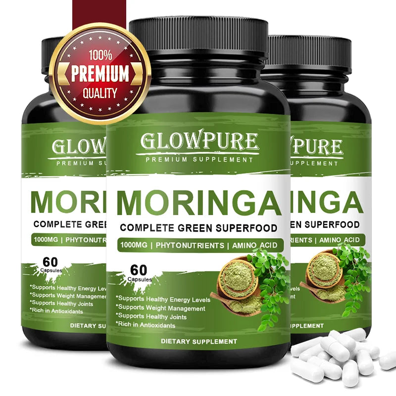 Cápsulas Pure Moringa: superalimento para energía, piel, salud inmune y intestinal con antioxidantes, vitaminas y aminoácidos
