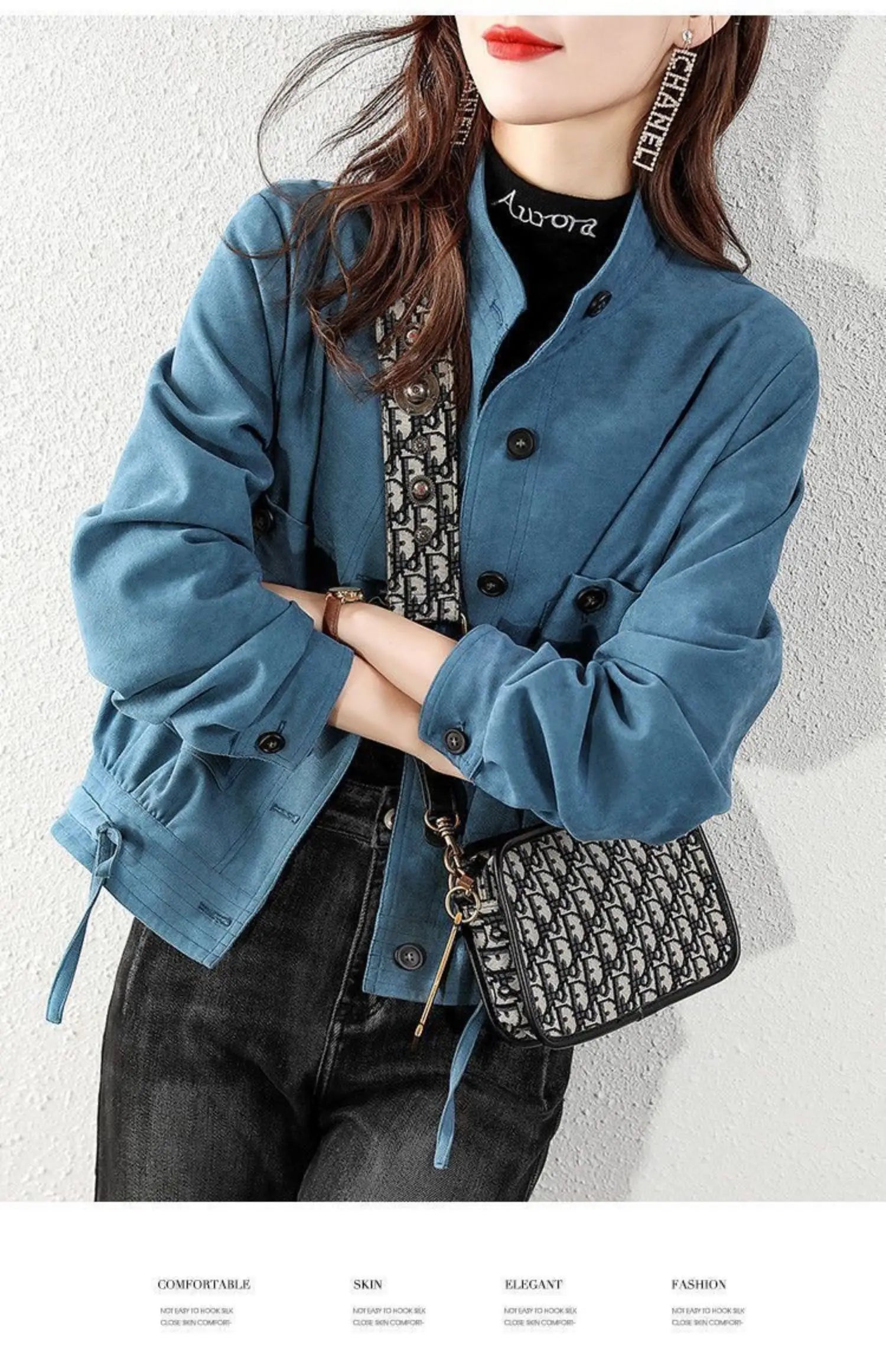 Chaqueta Corta de Motocicta para Mujer, de Alta Gama, Antienvejecimiento, Talla ande, Artística, Versátil, Moderna, para...